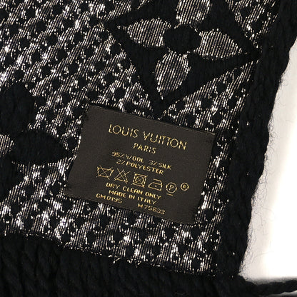 Louis Vuitton Wool Silk Monogram Giant Logomania Shine Scarf Black Silver 3 of 3
