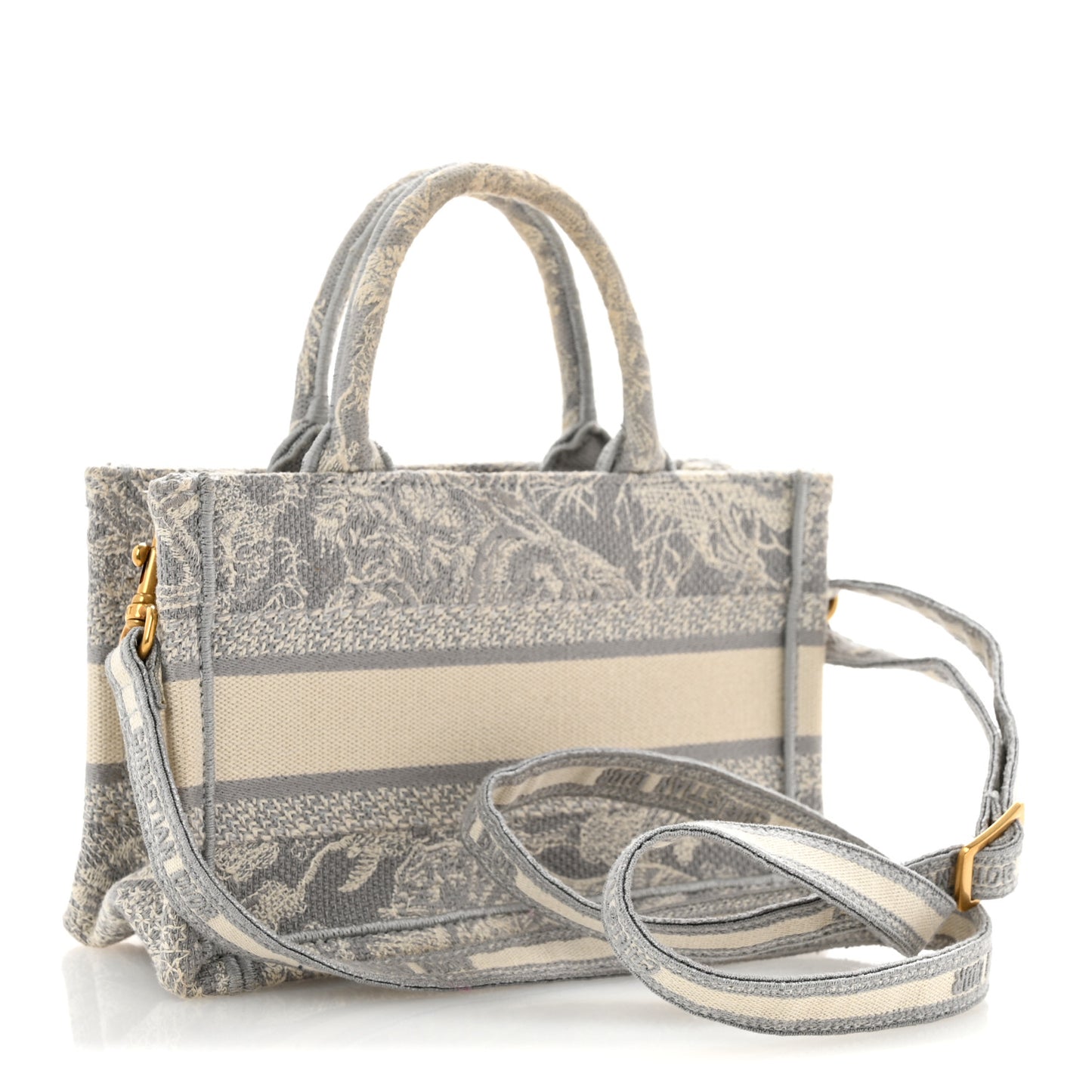 Canvas Embroidered Toile De Jouy Reverse Mini Book Tote With Strap Grey