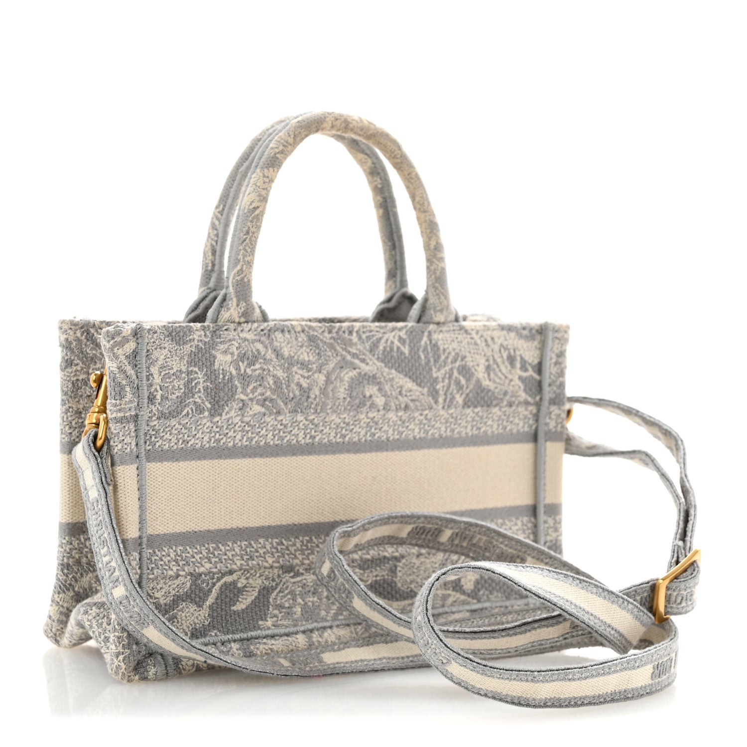 Christian Dior Canvas Embroidered Toile De Jouy Reverse Mini Book Tote With Strap Grey 3 of 14