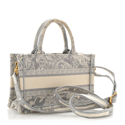 Christian Dior Canvas Embroidered Toile De Jouy Reverse Mini Book Tote With Strap Grey 3 of 14