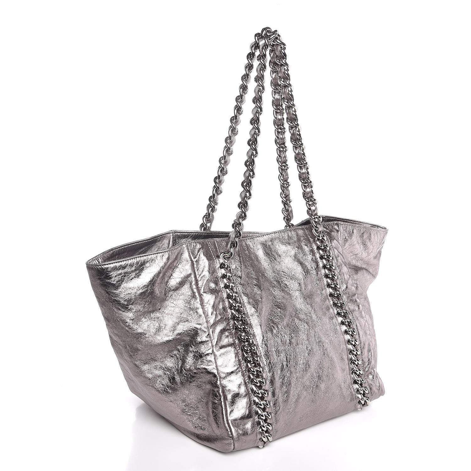 Chanel Metallic Cracked Calfskin Modern Chain Tote Dark Grey 3 of 8
