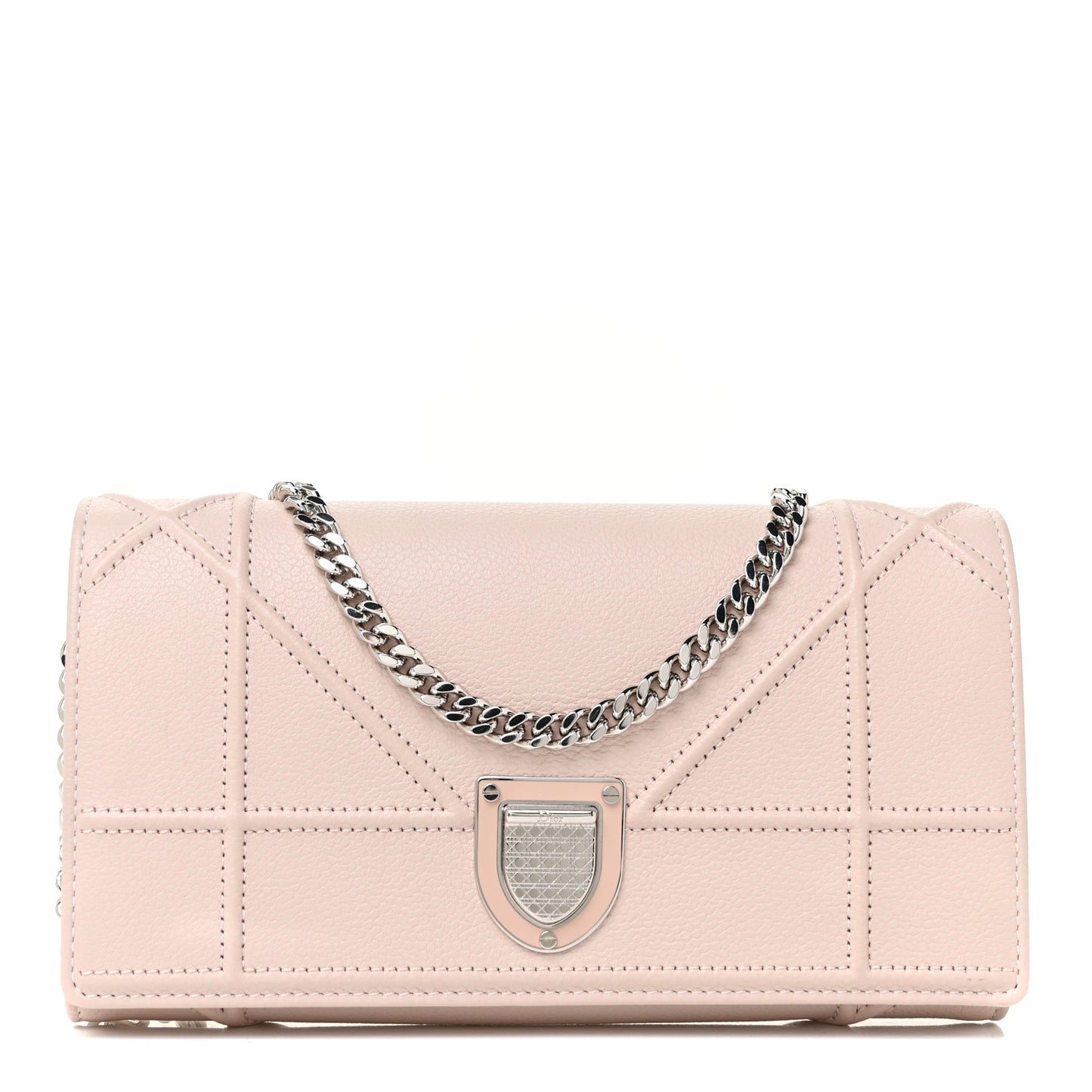 Grained Calfskin Diorama Wallet on Chain Pouch Rose Poudre