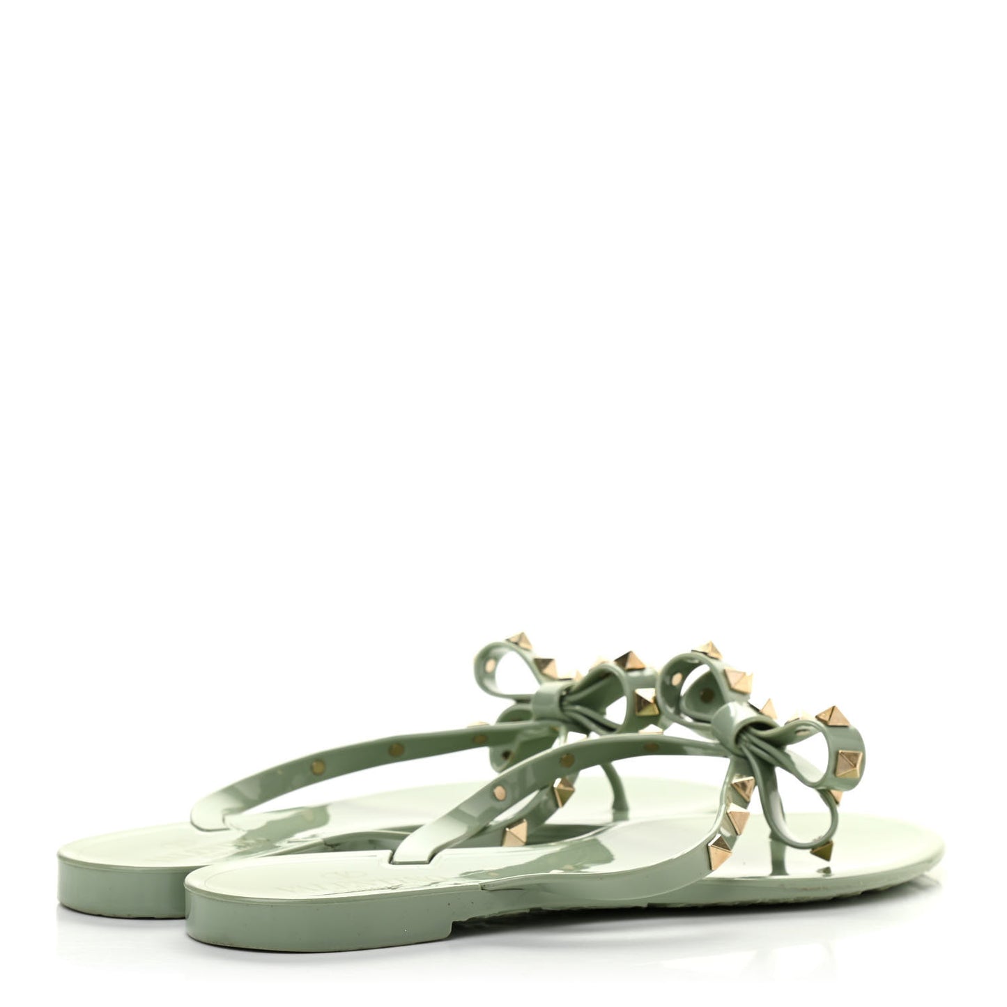 PVC Jelly Rockstud Bow Thong Sandals 40 Water Green