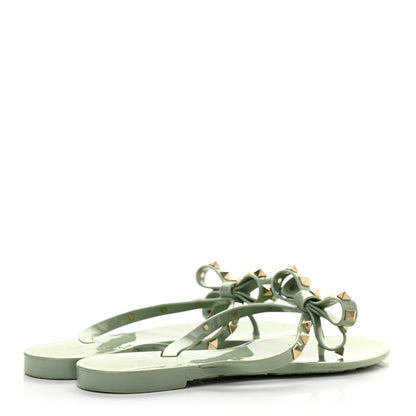 Valentino Garavani PVC Jelly Rockstud Bow Thong Sandals 40 Water Green 4 of 6
