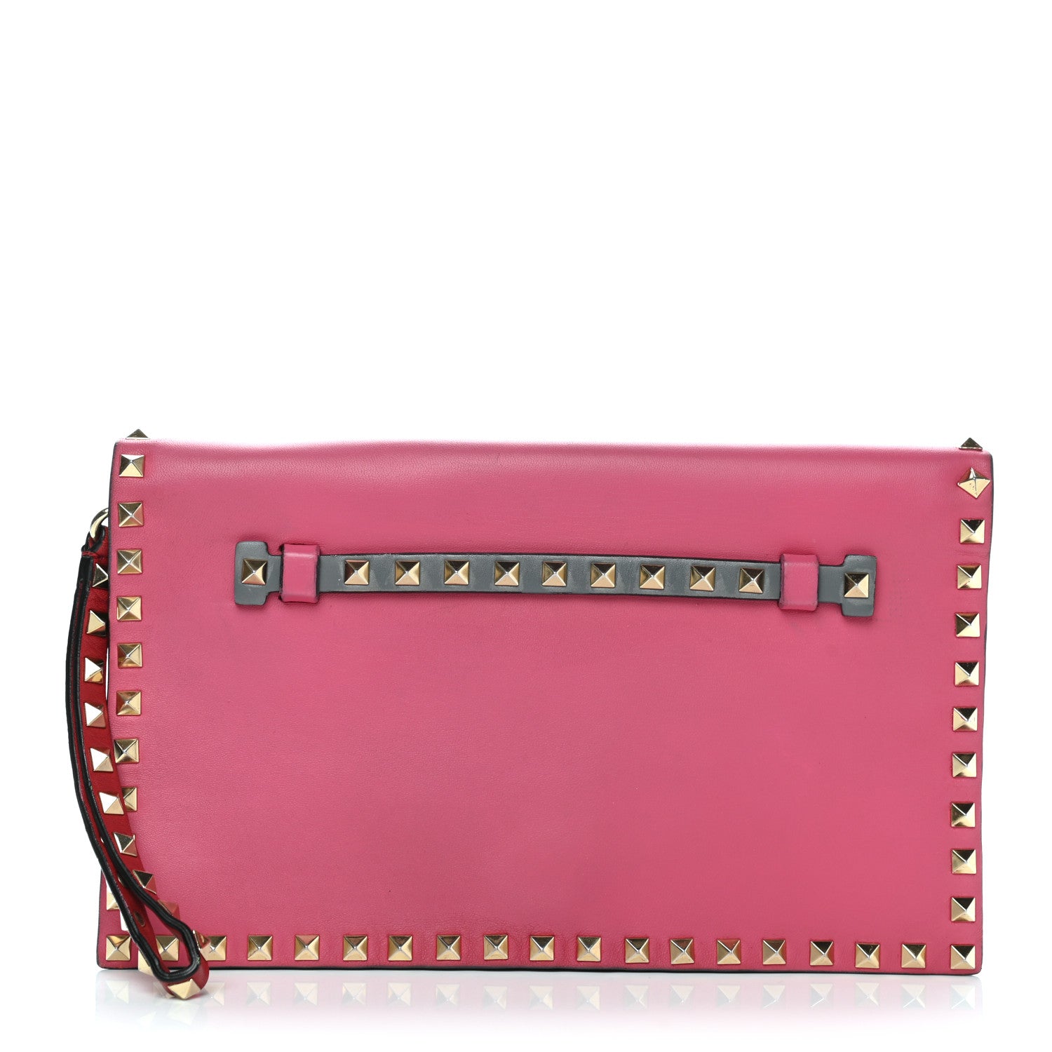 Valentino Garavani Nappa Rockstud Wristlet Clutch Deep Rose Green Grey Scarlet 1 of 13