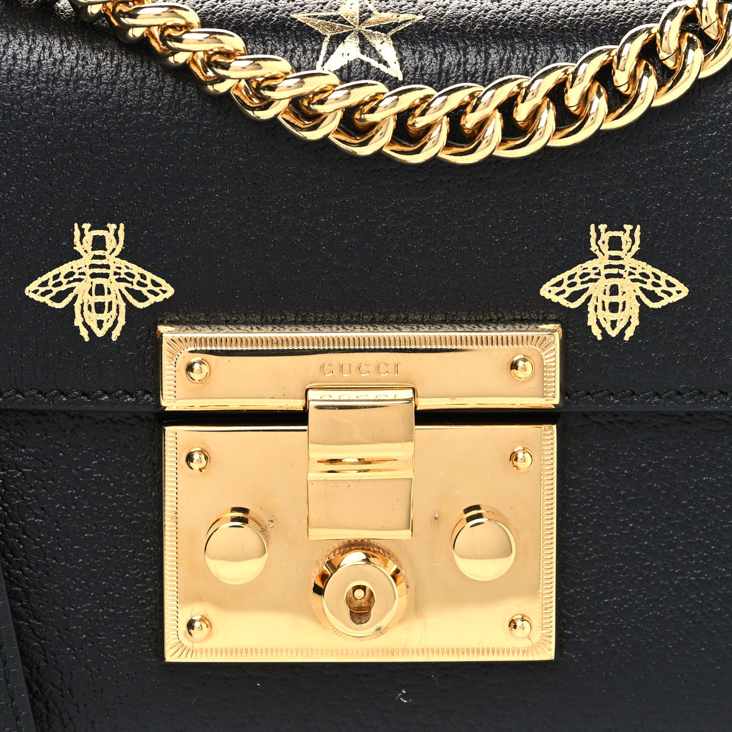 Gucci Grained Calfskin Bee Star Small Padlock Shoulder Bag Black 9 of 12
