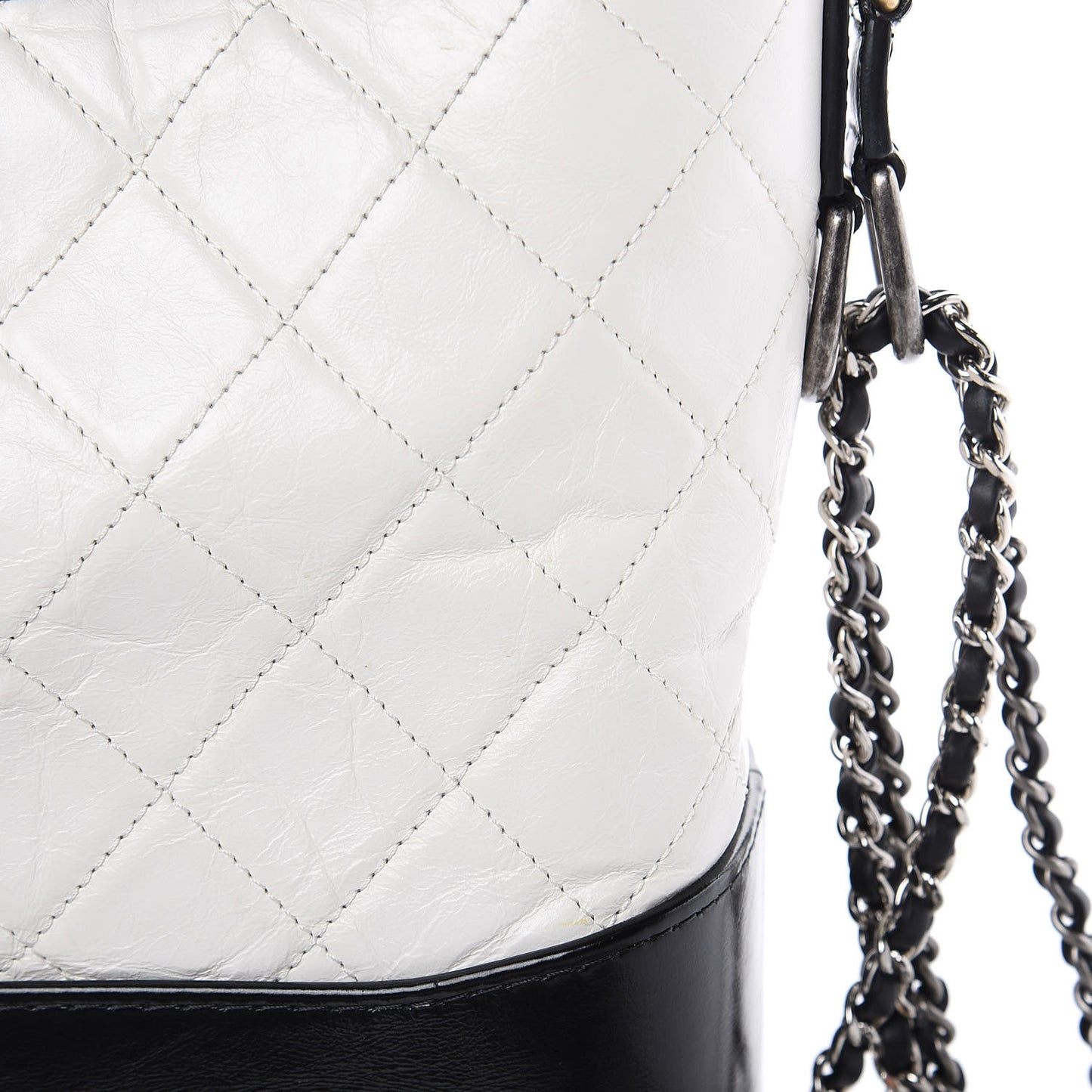 Aged Calfskin Quilted Medium Gabrielle Hobo Black White