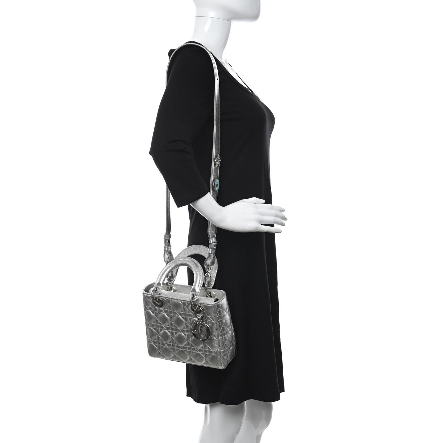 Metallic Grained Calfskin Cannage Small Lucky Badges My Lady Dior Silver