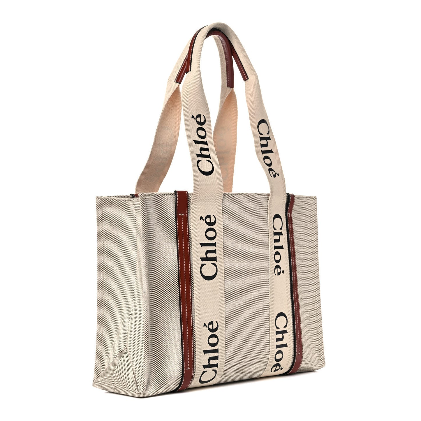 Cotton Calfskin Medium Woody Ribbon Tote White Brown
