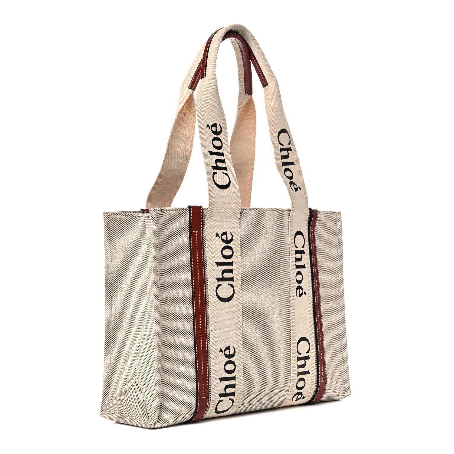 Chloe Cotton Calfskin Medium Woody Ribbon Tote White Brown 3 of 19