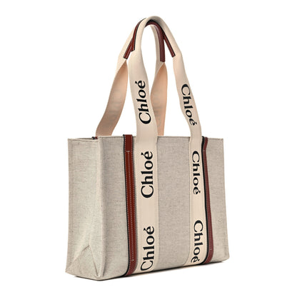 Chloe Cotton Calfskin Medium Woody Ribbon Tote White Brown 3 of 19