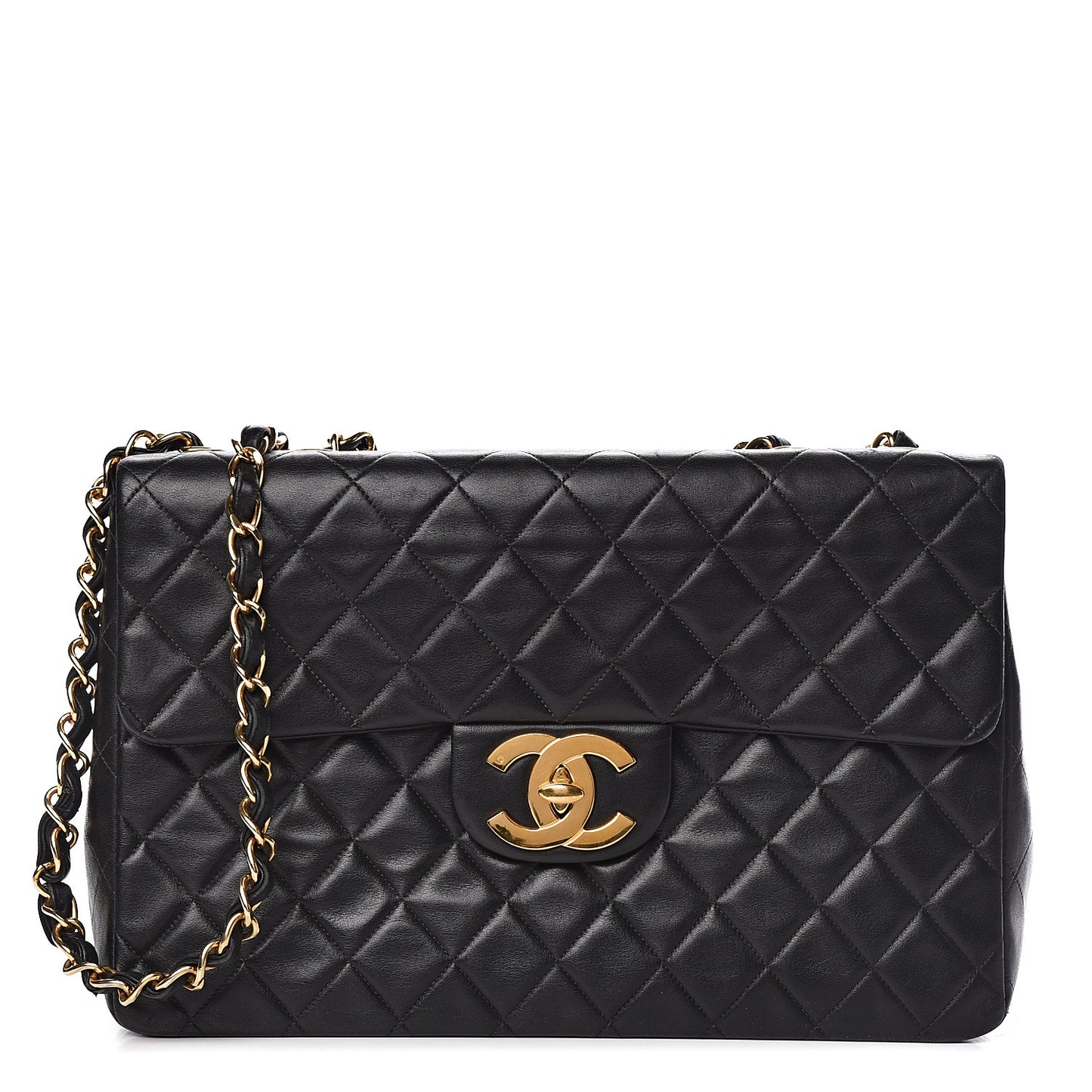Lambskin Quilted XL Jumbo Single Flap Black