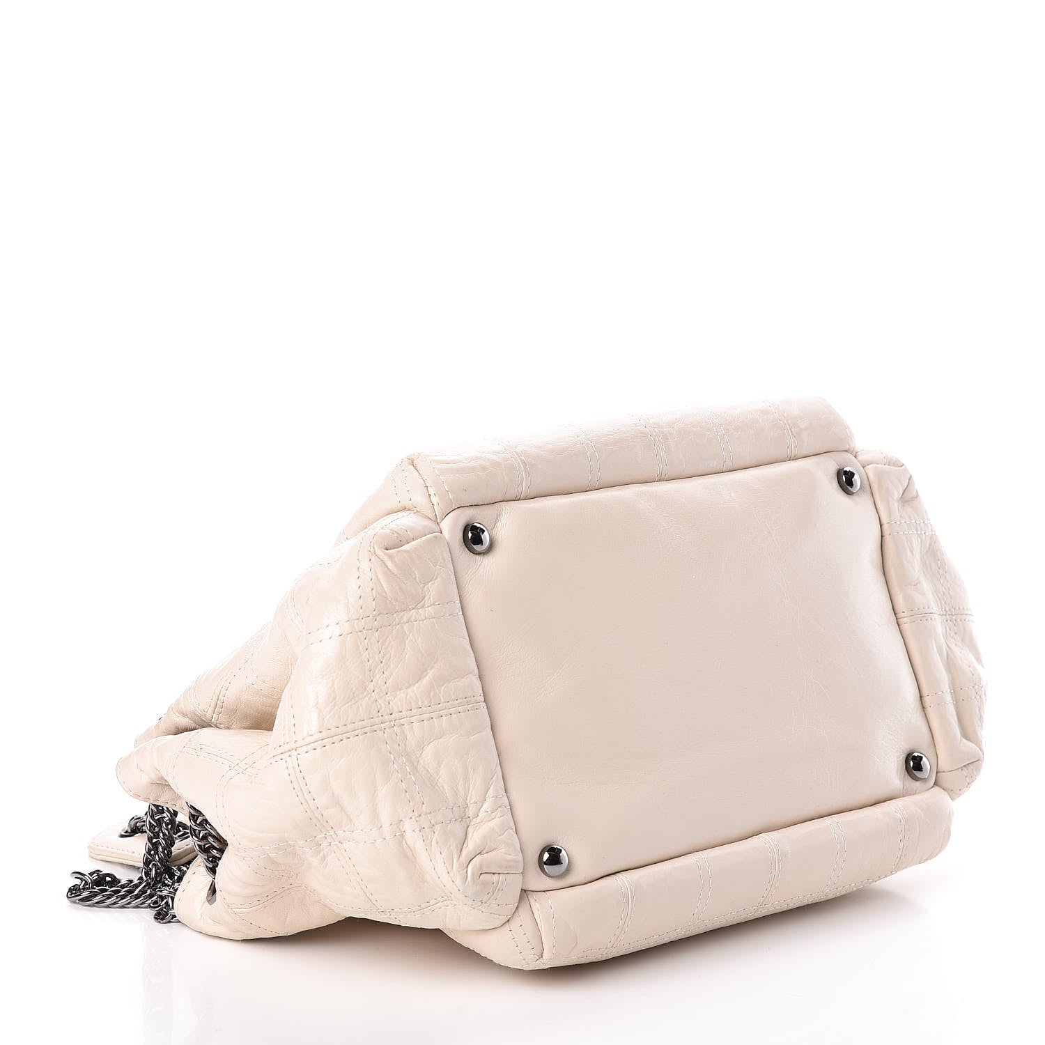 Chanel Lambskin Square Stitched Lax Accordion Hobo White 4 of 15