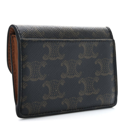 Celine Triomphe Canvas Calfskin Flap Card Holder Tan 3 of 7