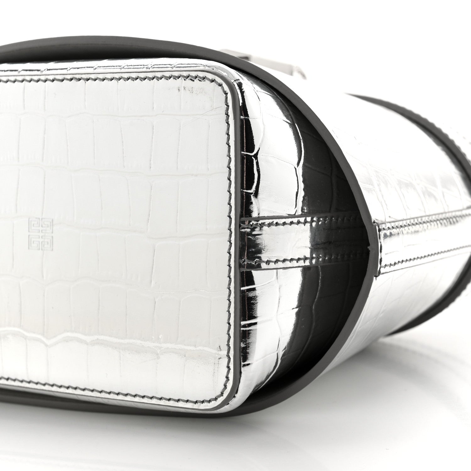 Givenchy Metallic Calfskin Crocodile Embossed Shark Lock Bucket Bag Light Silvery 10 of 11