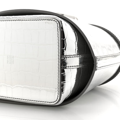 Givenchy Metallic Calfskin Crocodile Embossed Shark Lock Bucket Bag Light Silvery 10 of 11