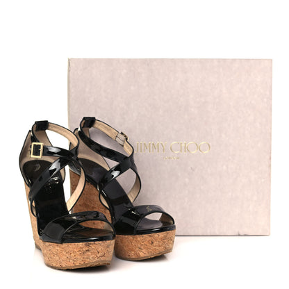 Jimmy Choo Patent Cork Portia 120 Wedge Sandals 39 Black 12 of 12