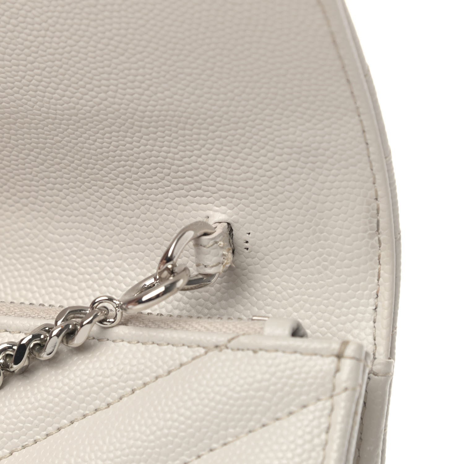 Saint Laurent Grain De Poudre Matelasse Chevron Monogram Envelope Chain Wallet Optical White 5 of 5