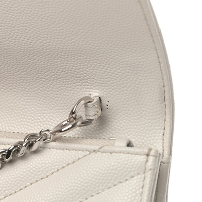 Saint Laurent Grain De Poudre Matelasse Chevron Monogram Envelope Chain Wallet Optical White 5 of 5