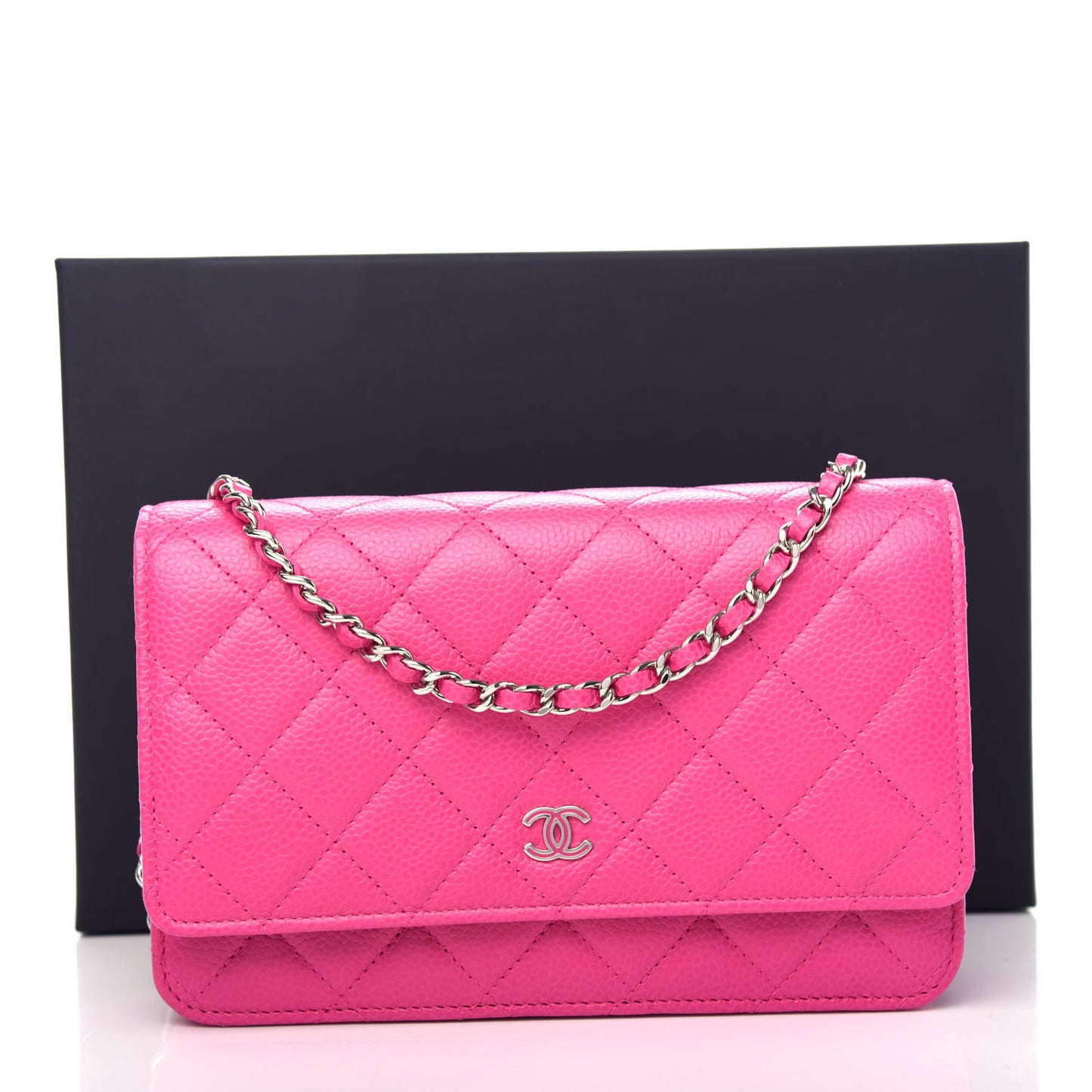 Caviar Quilted Wallet on Chain WOC Pink
