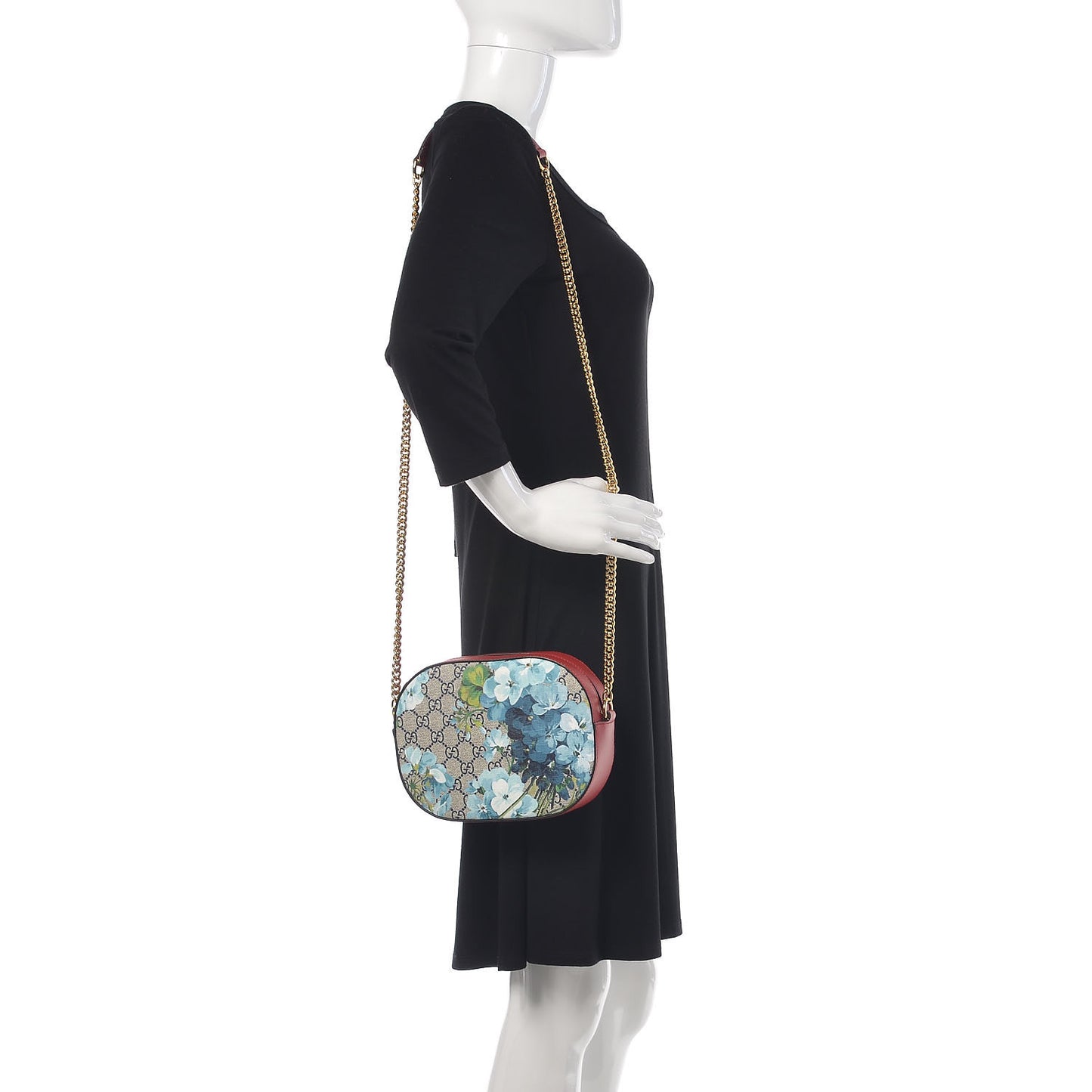 GG Supreme Monogram Blooms Mini Chain Shoulder Bag Beige Blue Navy Hibiscus Red
