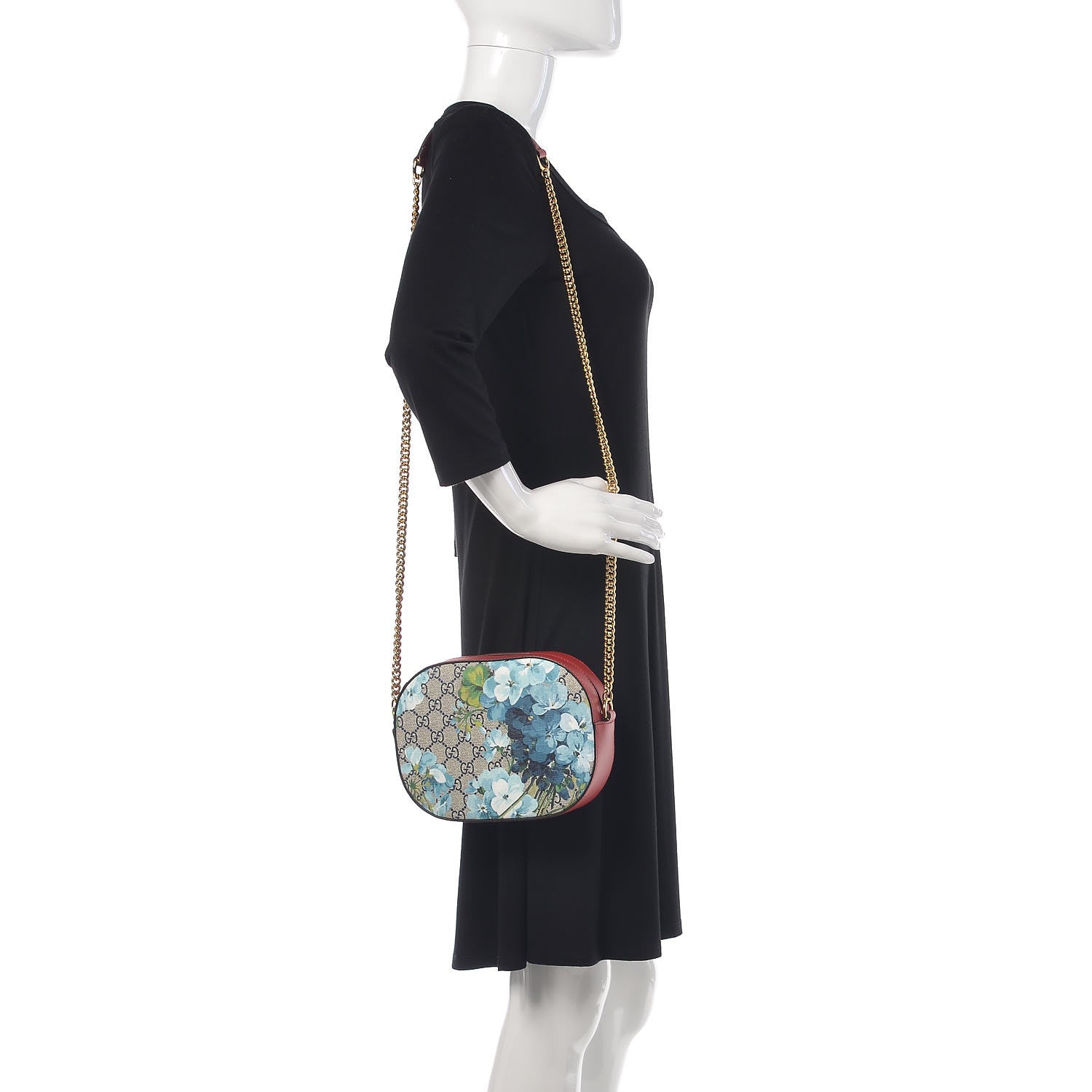 Gucci GG Supreme Monogram Blooms Mini Chain Shoulder Bag Beige Blue Navy Hibiscus Red 2 of 9