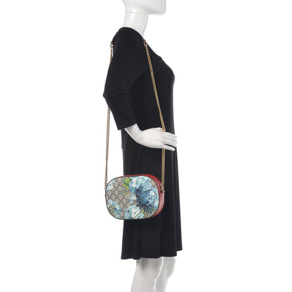 Gucci GG Supreme Monogram Blooms Mini Chain Shoulder Bag Beige Blue Navy Hibiscus Red 2 of 9