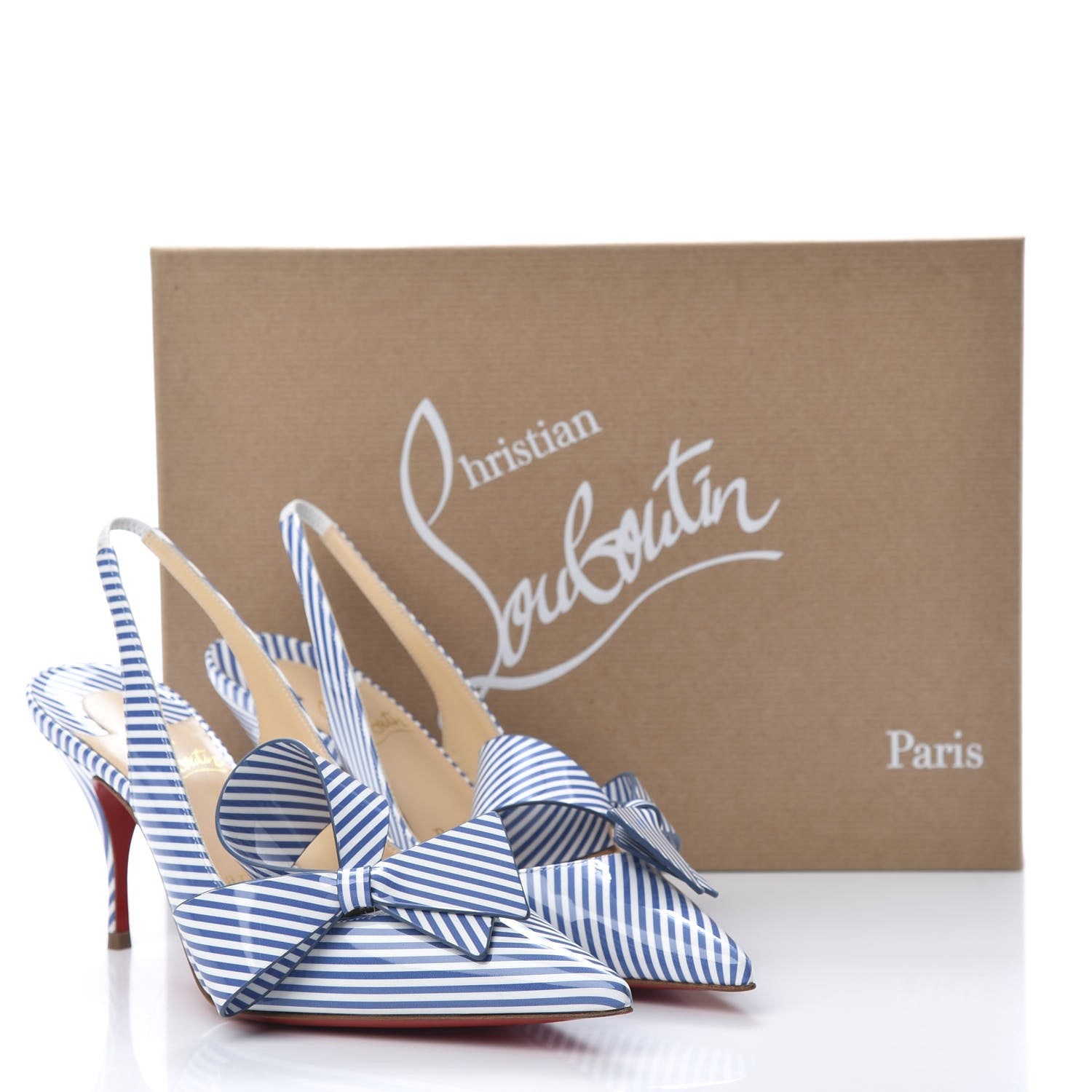 Christian Louboutin Patent Stripes Clare Nodo 80 Pumps 35 Jeans White 8 of 8