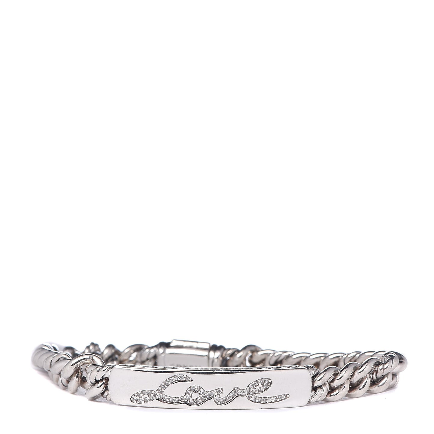 Sterling Silver Diamond 7mm Petite Pave Curb Link Love ID Bracelet