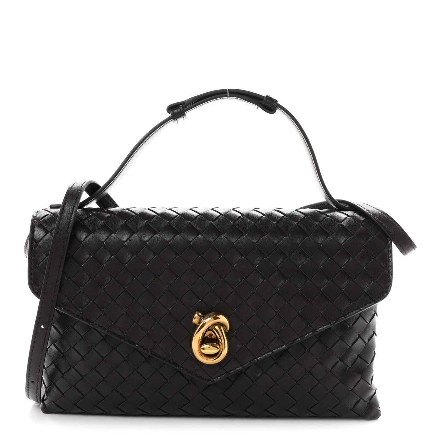 Nappa Intrecciato Knot Lock Top Handle Crossbody Bag Fondant