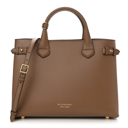 Burberry Grainy Calfskin House Check Medium Banner Tote Camel 1 of 9