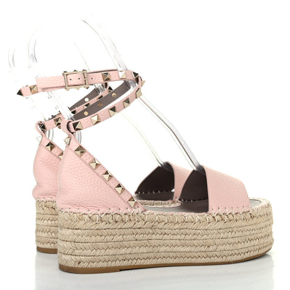 Valentino Garavani Grained Calfskin Rockstud Ankle Wrap Espadrille Flatform Sandals 35 Rose Quartz 3 of 4