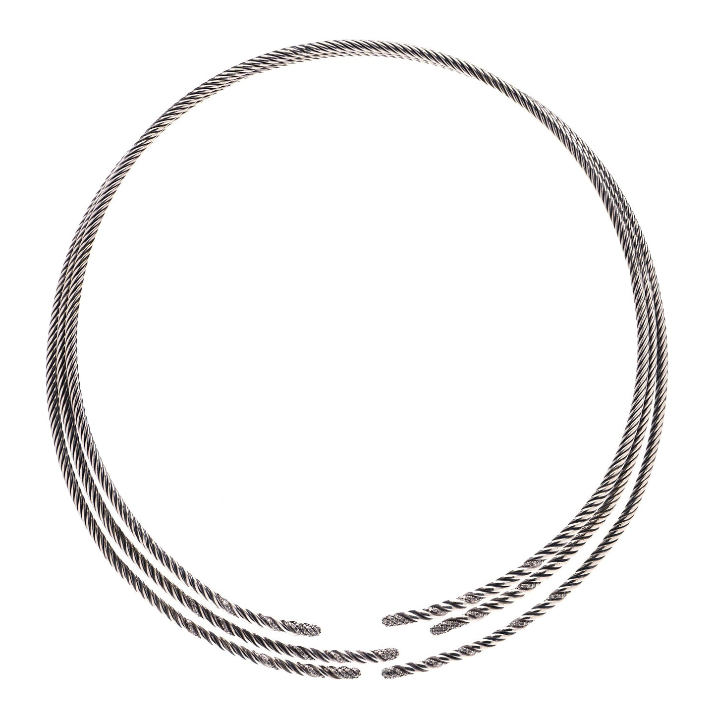 Sterling Silver Diamond 3-Row Open Willow Collar Necklace