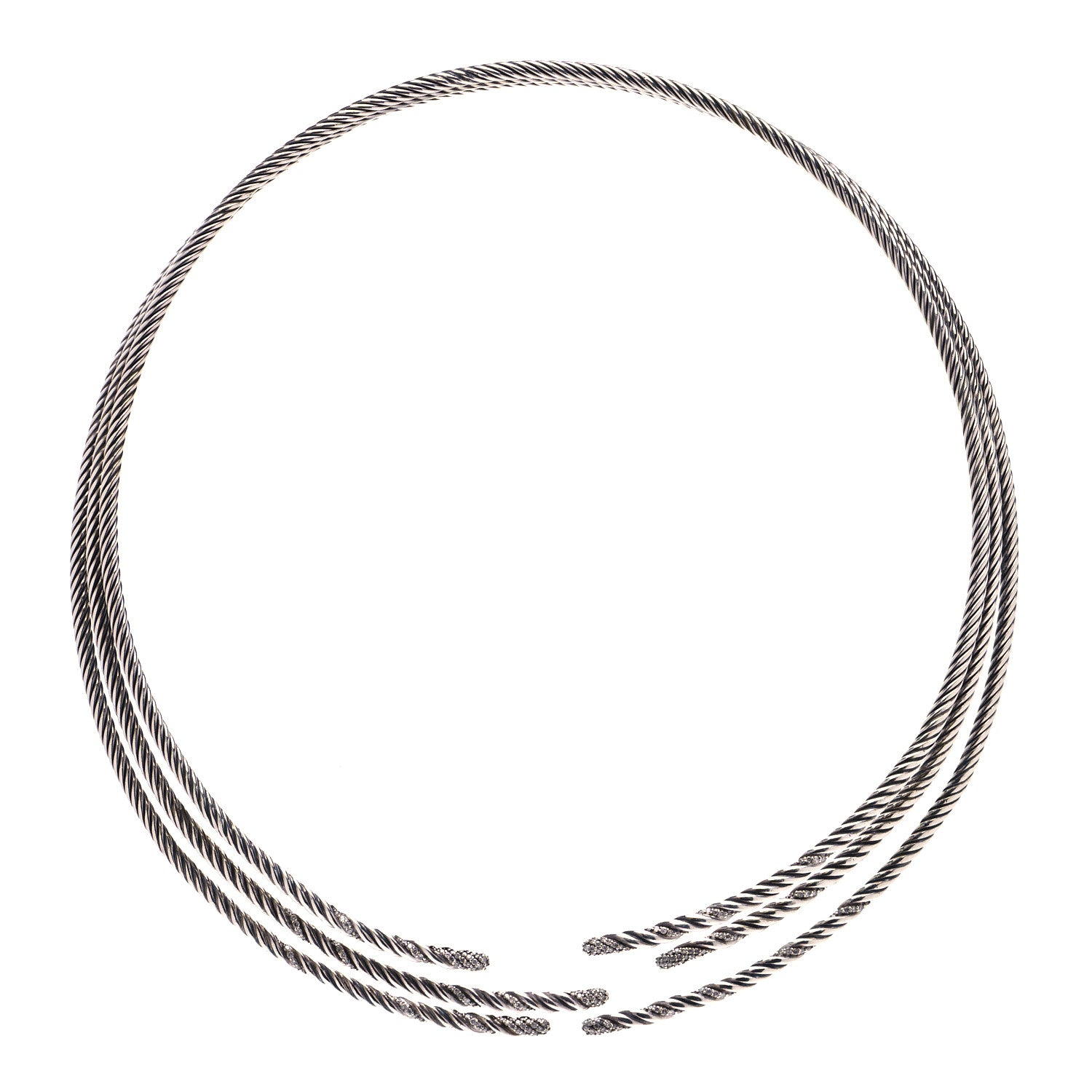 David Yurman Sterling Silver Diamond 3-Row Open Willow Collar Necklace 3 of 4