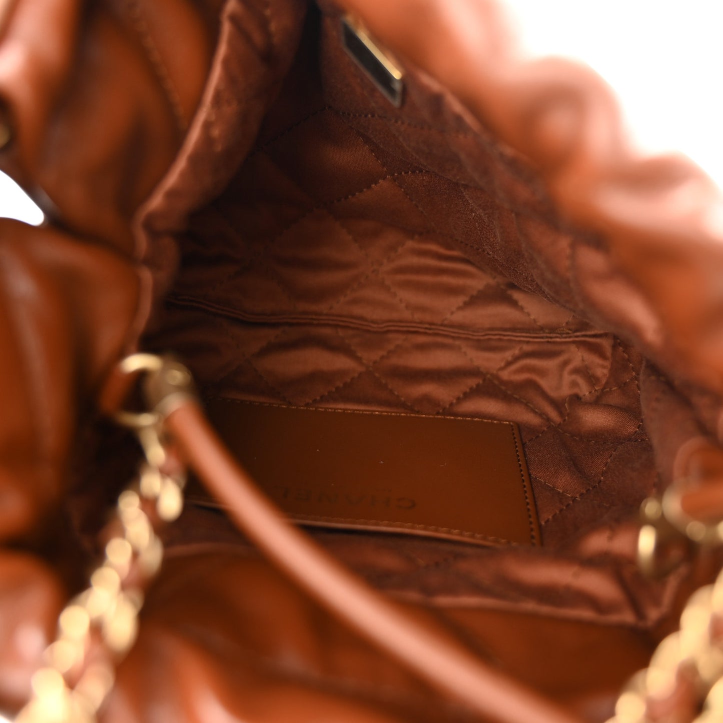 Shiny Calfskin Quilted Mini Chanel 22 Light Brown