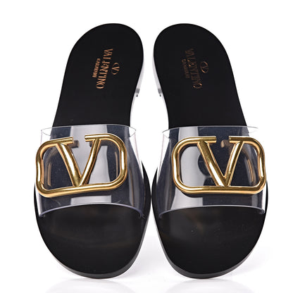 Valentino Garavani PVC Transparent Vlogo Flat Slide Sandals 37 Black 5 of 10