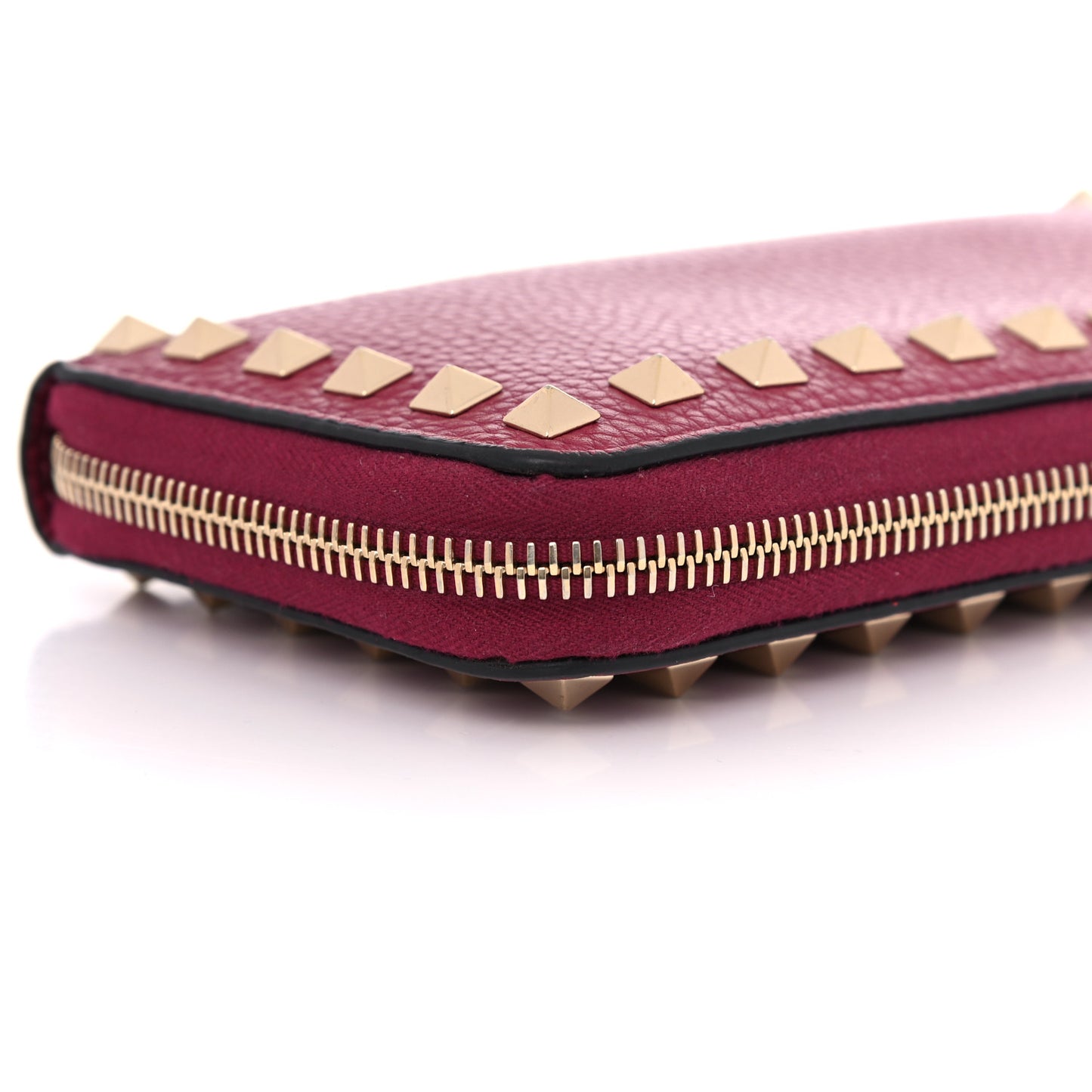 Pebbled Calfskin Rockstud Zip Around Wallet Raspberry
