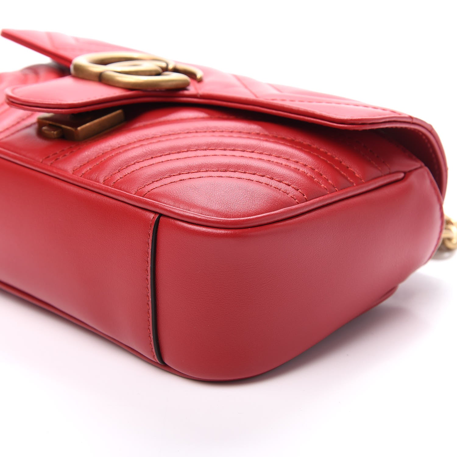 Gucci Calfskin Matelasse Mini GG Marmont Shoulder Bag Hibiscus Red 9 of 13