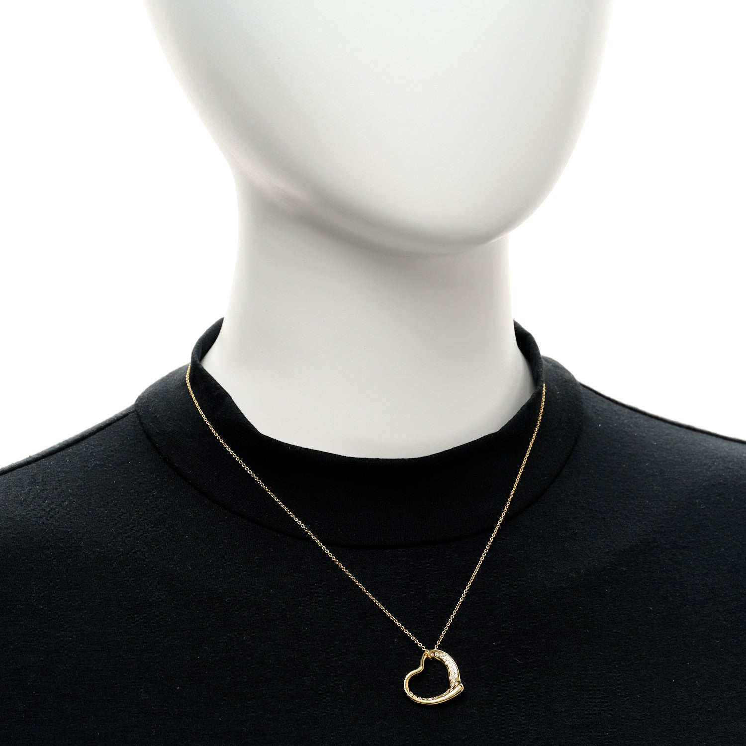 Tiffany 18K Yellow Gold Diamond Elsa Peretti Open Heart Necklace 2 of 6