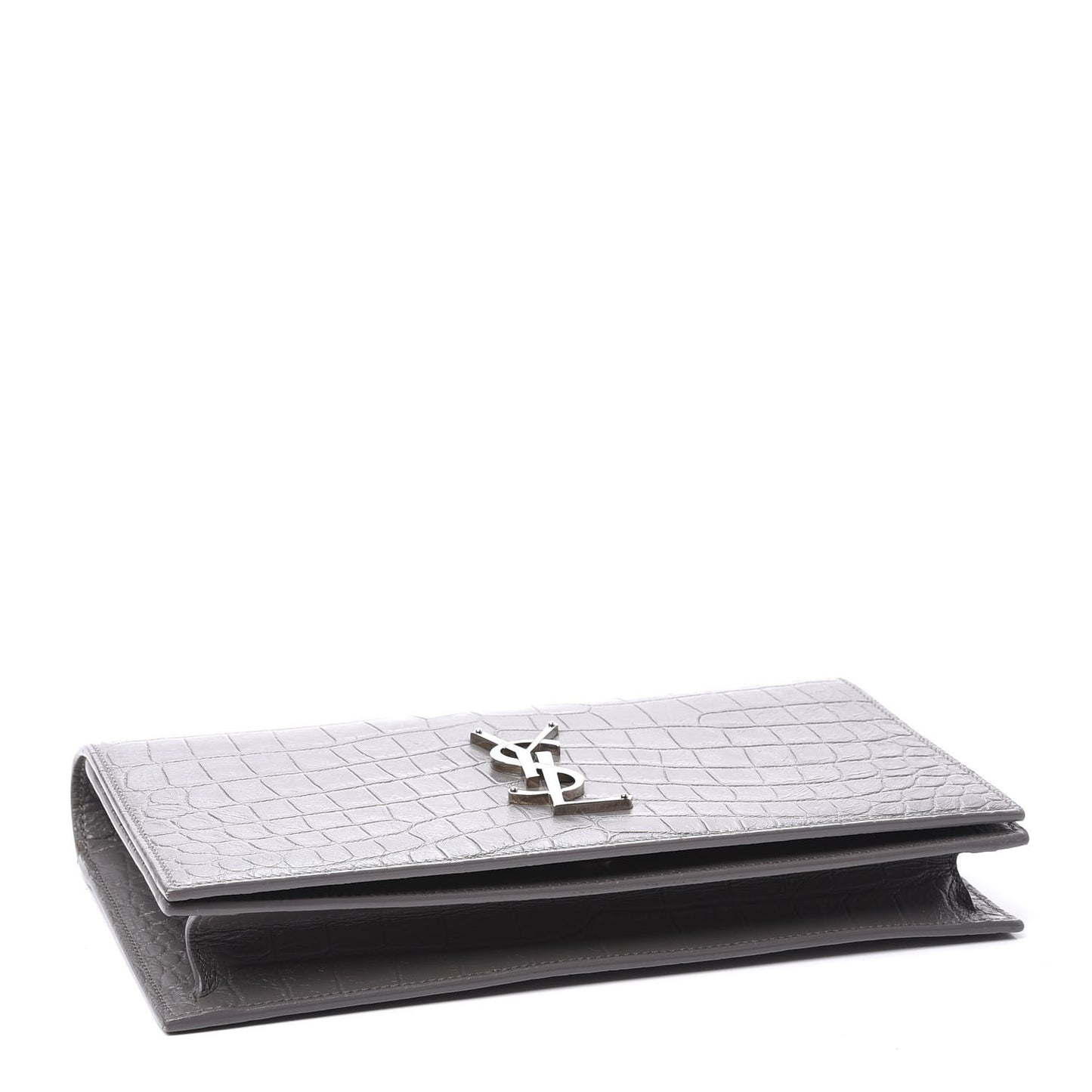 Croc Embossed Calfskin Classic Kate Monogram Clutch Fog
