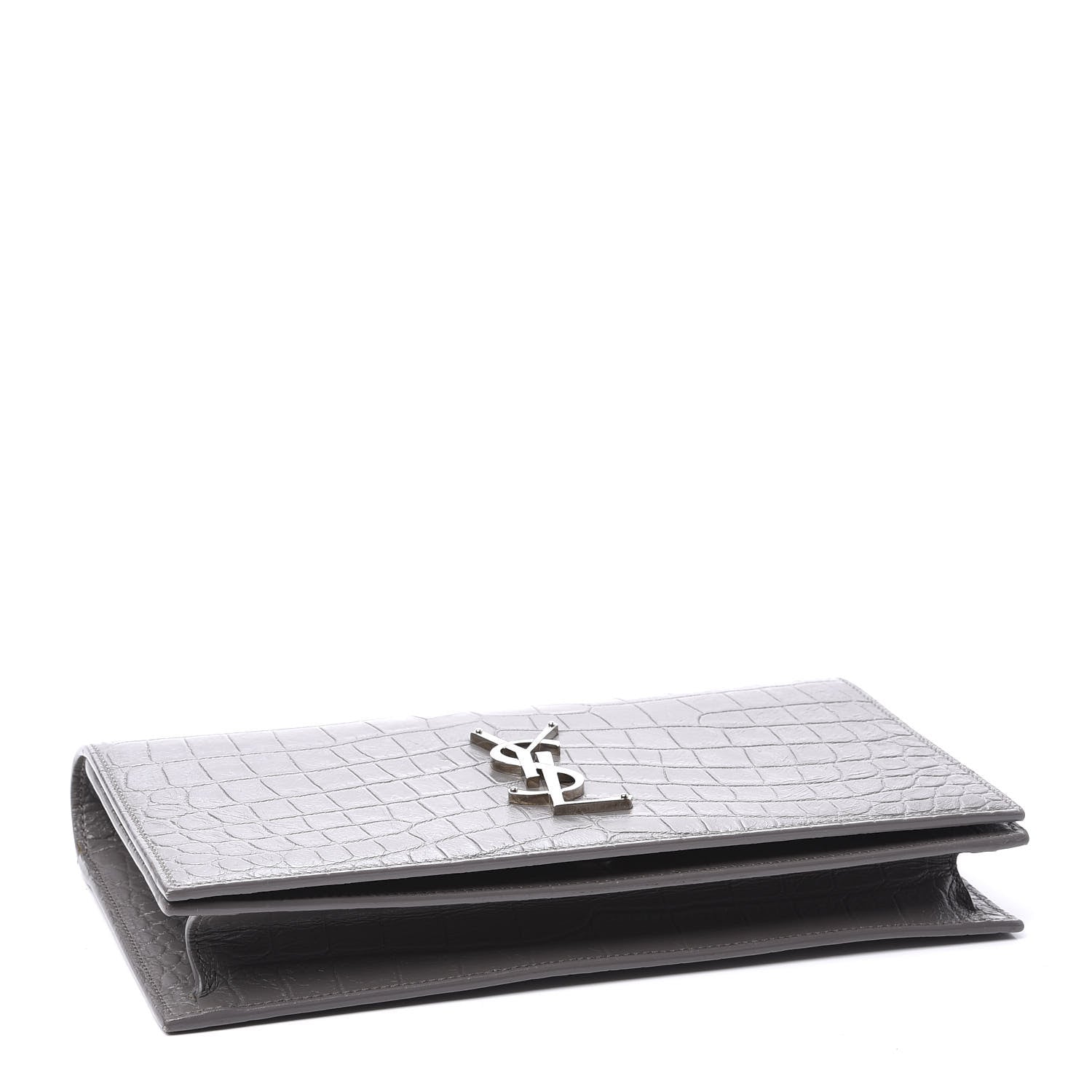 Saint Laurent Croc Embossed Calfskin Classic Kate Monogram Clutch Fog 3 of 9