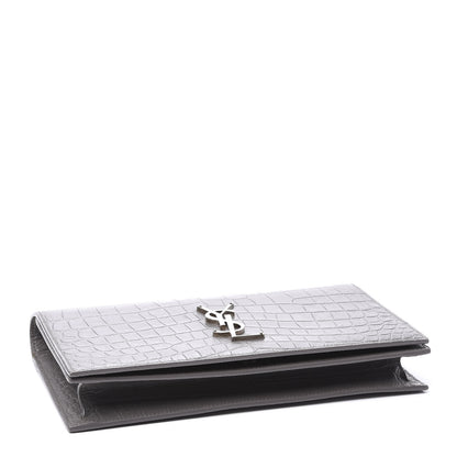 Saint Laurent Croc Embossed Calfskin Classic Kate Monogram Clutch Fog 3 of 9