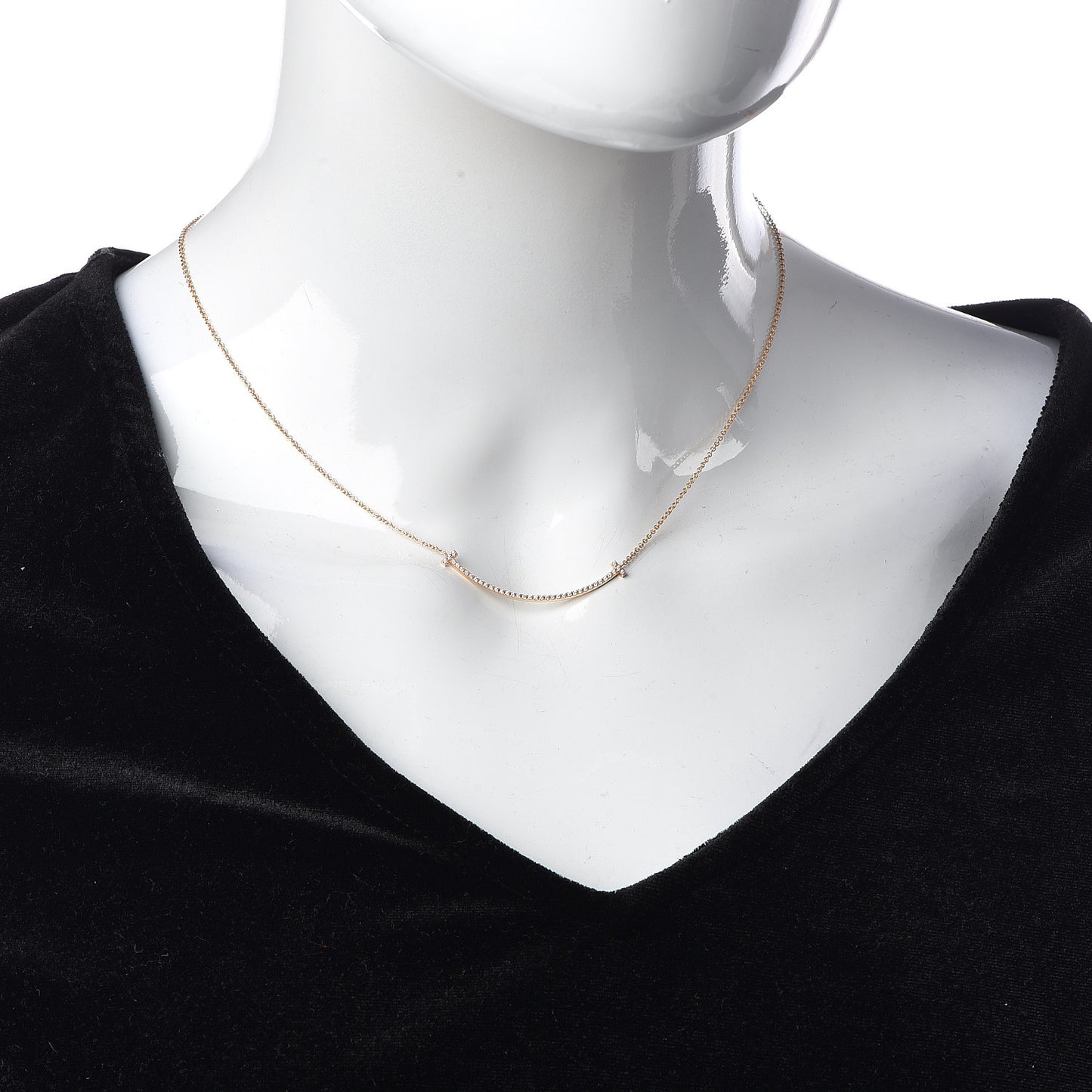 18K Rose Gold Diamond Small T Smile Pendant Necklace