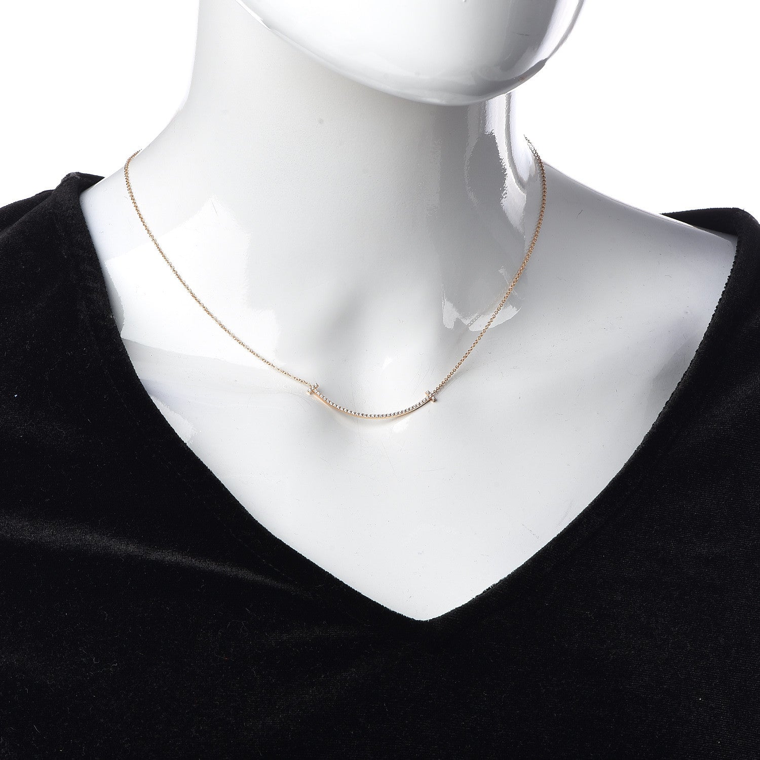 Tiffany 18K Rose Gold Diamond Small T Smile Pendant Necklace 2 of 6