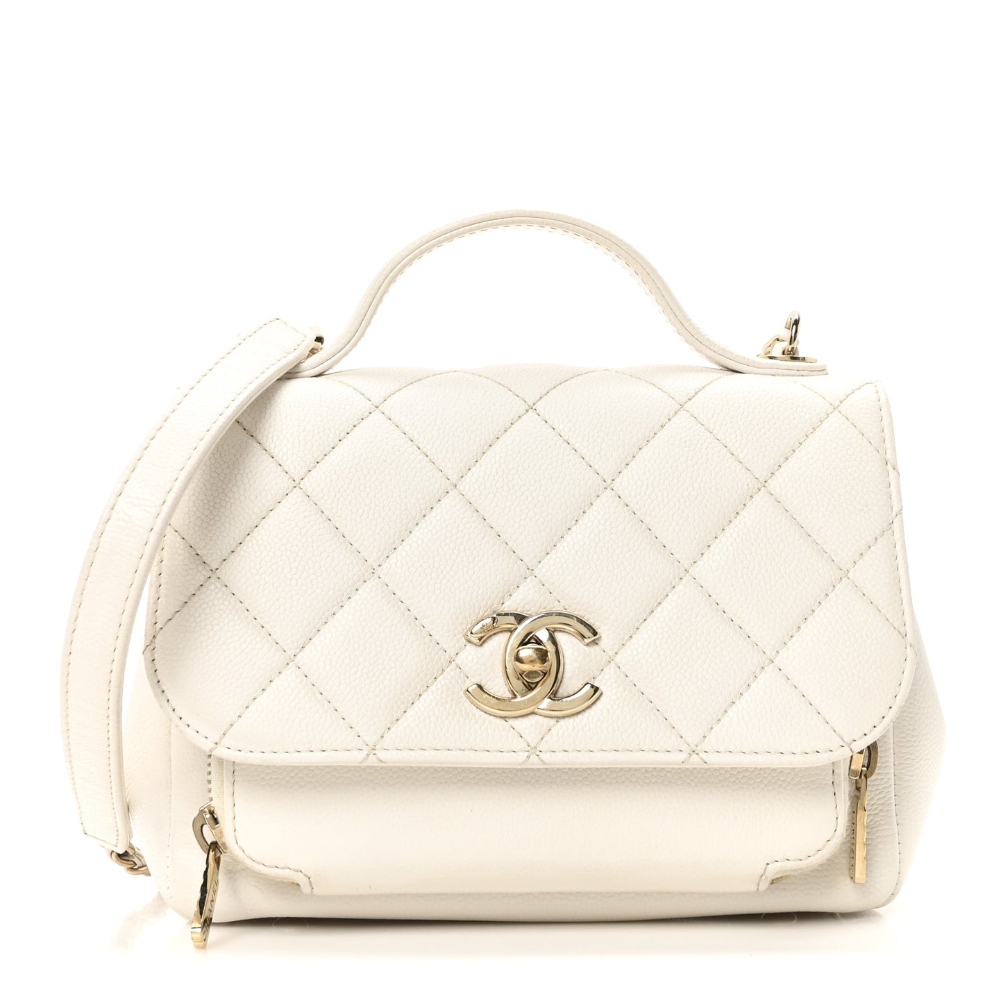 Caviar Quilted Small Business Affinity Flap White