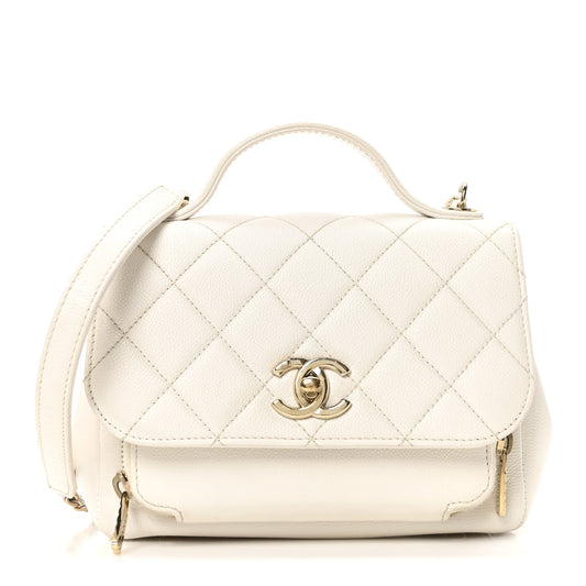 Caviar Quilted Small Business Affinity Flap White