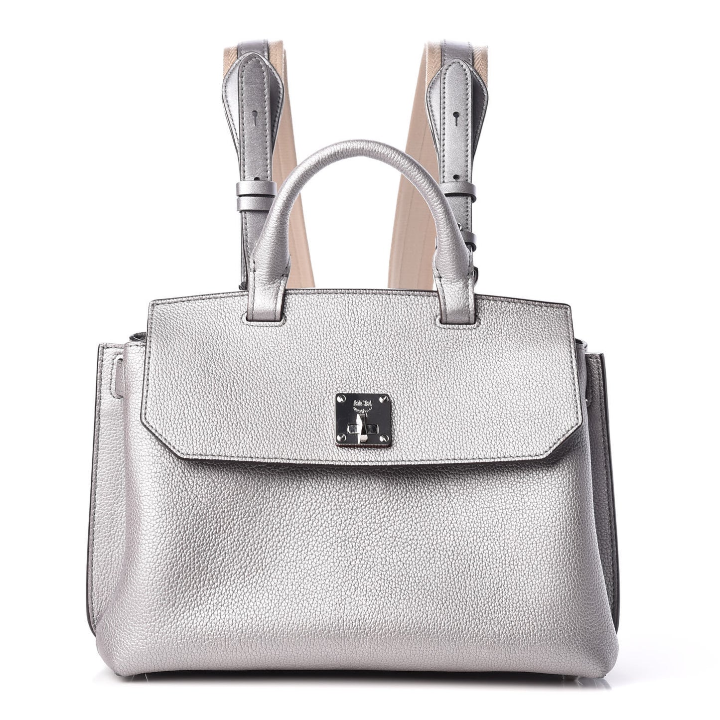 Metallic Grained Calfskin Medium Milla Convertible Backpack Spike Silver