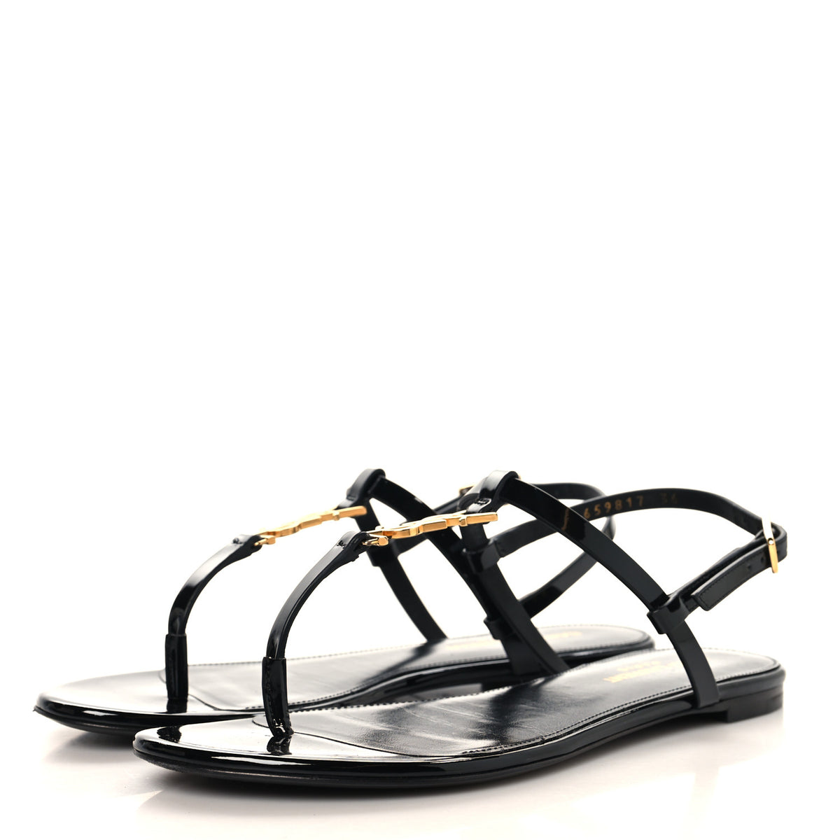 Patent Calfskin Cassandra Monogram Sandals 36 Black
