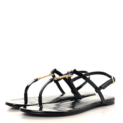 Saint Laurent Patent Calfskin Cassandra Monogram Sandals 36 Black 4 of 10
