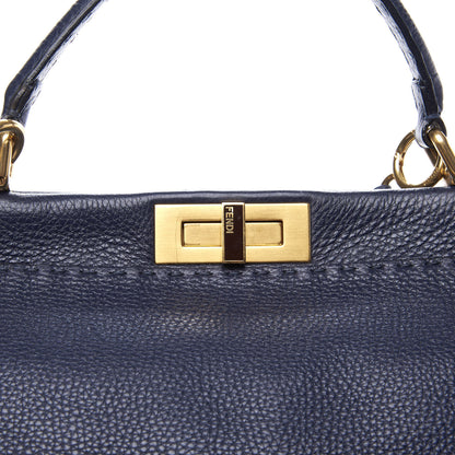 Fendi Cuoio Romano Raffia Selleria Large Peekaboo Iconic Satchel Navy 9 of 9